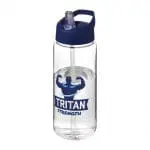 Branded Active Octave Tritan Spout Lid Bottle in clear with blue lid and printed logo