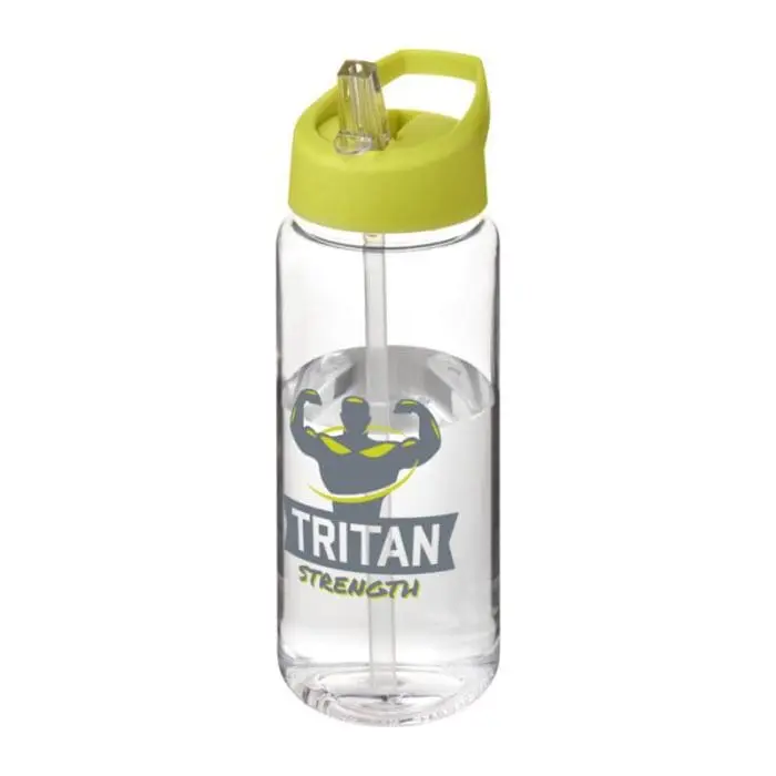 Branded Active Octave Tritan Spout Lid Bottle in clear with light green lid and printed logo