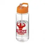 Branded Active Octave Tritan Spout Lid Bottle in clear with orange lid and printed logo