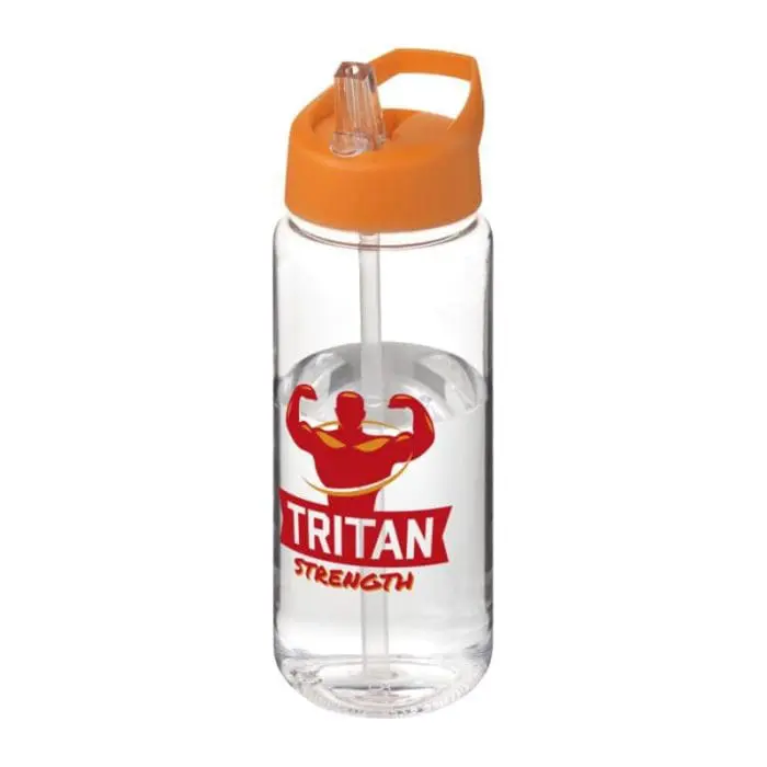 Branded Active Octave Tritan Spout Lid Bottle in clear with orange lid and printed logo