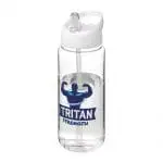 Branded Active Octave Tritan Spout Lid Bottle in clear with white lid and printed logo