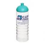 Custom-branded Active Treble Dome Lid Bottle 750ml in clear with aqua lid and printed logo