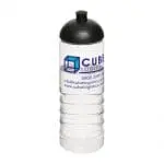 Custom-branded Active Treble Dome Lid Bottle 750ml in clear with black lid and printed logo