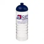 Custom-branded Active Treble Dome Lid Bottle 750ml in clear with blue lid and printed logo