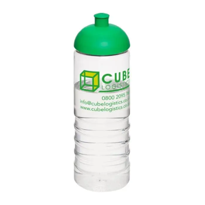 Promotional Active Treble Dome Lid Bottle 750ml in clear with green lid and printed logo