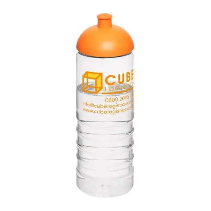 Promotional Active Treble Dome Lid Bottle 750ml in clear with orange lid and printed logo