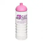 Promotional Active Treble Dome Lid Bottle 750ml in clear with pink lid and printed logo