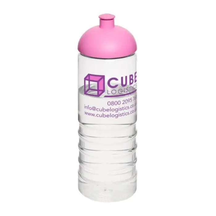 Promotional Active Treble Dome Lid Bottle 750ml in clear with pink lid and printed logo