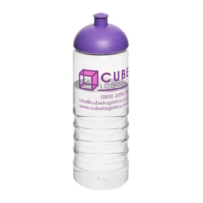 Promotional Active Treble Dome Lid Bottle 750ml in clear with purple lid and printed logo