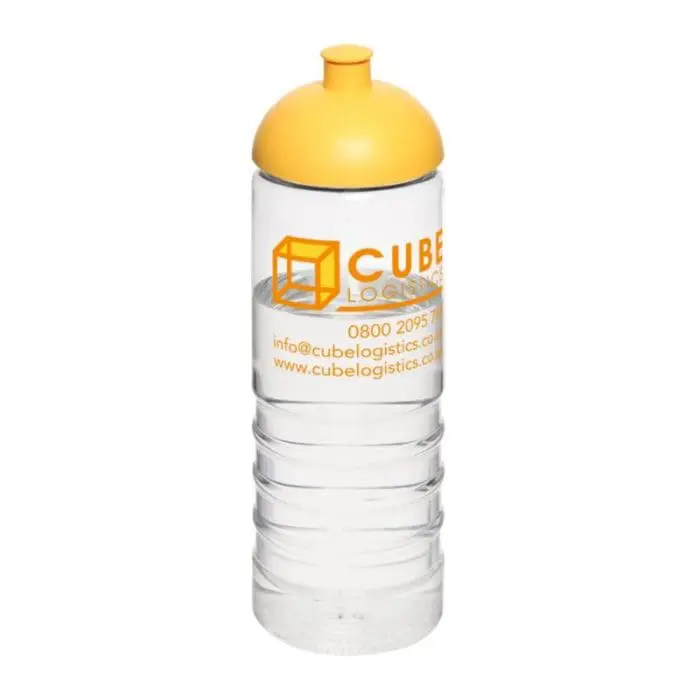 Printed Active Treble Dome Lid Bottle 750ml in clear with yellow lid and printed logo