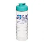 Branded Active Treble Flip Lid Bottle 750ml in clear with aqua lid and printed logo