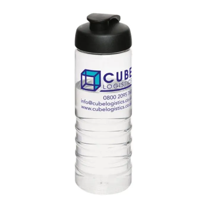 Branded Active Treble Flip Lid Bottle 750ml in clear with black lid and printed logo