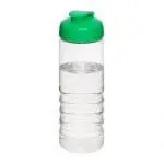 Branded Active Treble Flip Lid Bottle 750ml in clear with green lid and printed logo