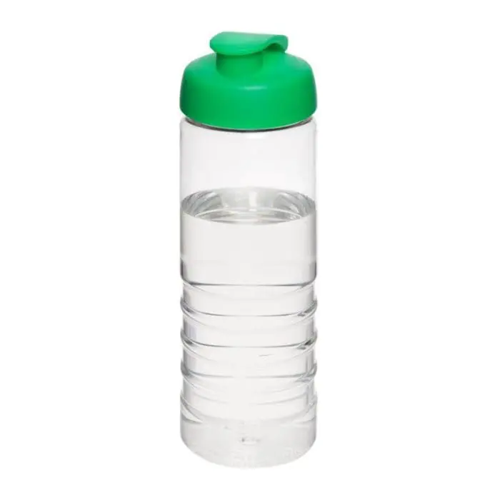 Branded Active Treble Flip Lid Bottle 750ml in clear with green lid and printed logo