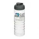 Branded Active Treble Flip Lid Bottle 750ml in clear with grey lid and printed logo