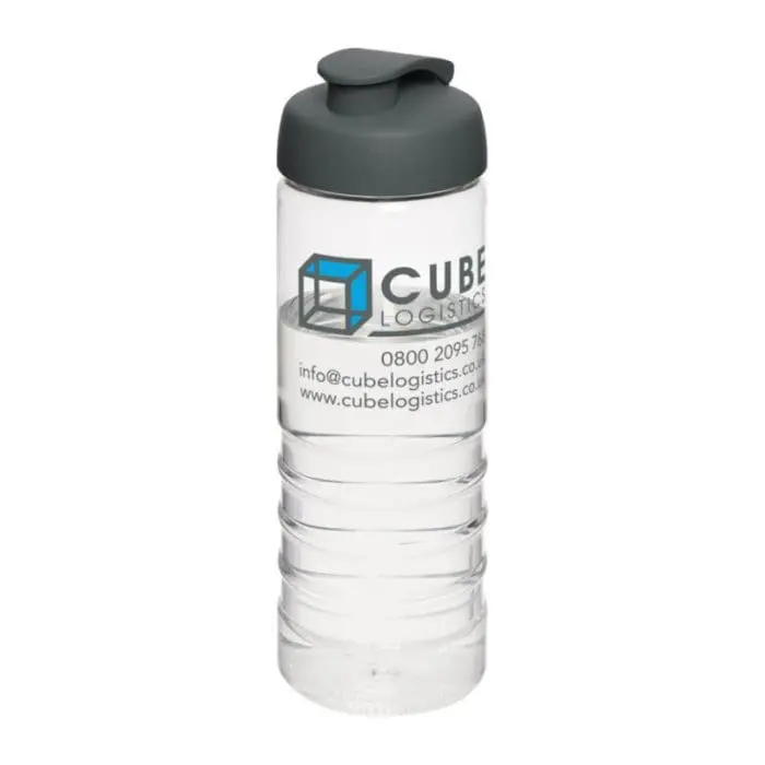 Branded Active Treble Flip Lid Bottle 750ml in clear with grey lid and printed logo