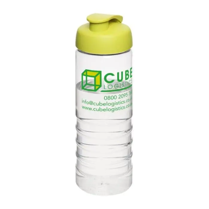 Printed Active Treble Flip Lid Bottle 750ml in clear with light green lid and printed logo