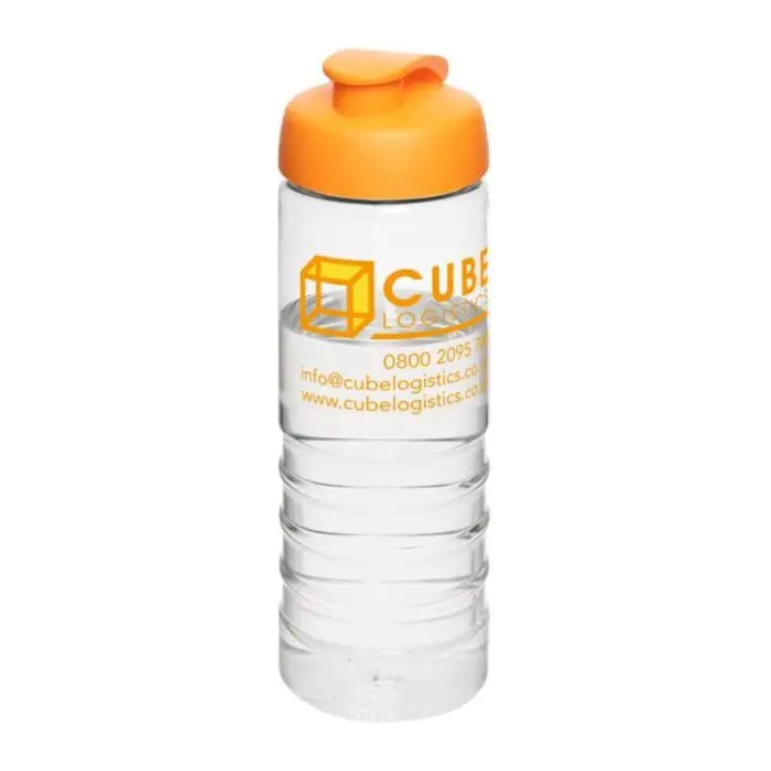 Printed Active Treble Flip Lid Bottle 750ml in clear with orange lid and printed logo