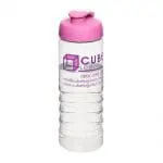 Printed Active Treble Flip Lid Bottle 750ml in clear with pink lid and printed logo