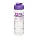 Printed Active Treble Flip Lid Bottle 750ml in clear with purple lid and printed logo