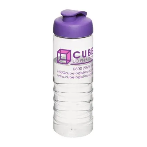 Printed Active Treble Flip Lid Bottle 750ml in clear with purple lid and printed logo