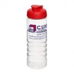 Printed Active Treble Flip Lid Bottle 750ml in clear with red lid and printed logo