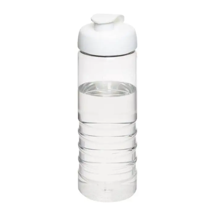 Promotional Active Treble Flip Lid Bottle 750ml in clear with white lid and printed logo