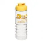 Promotional Active Treble Flip Lid Bottle 750ml in clear with yellow lid and printed logo