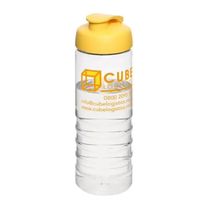 Promotional Active Treble Flip Lid Bottle 750ml in clear with yellow lid and printed logo