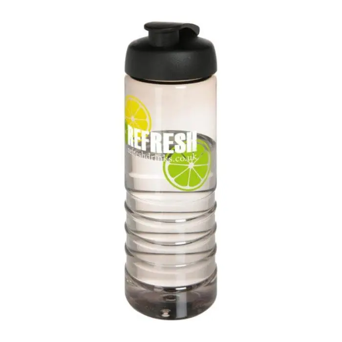 Promotional Active Treble Flip Lid Bottle 750ml in grey with black lid and printed logo