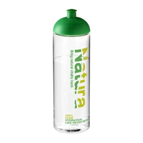 Branded Active Vibe Dome Lid Sport Bottle in clear with green lid and printed logo