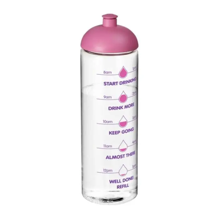 Promotional Active Vibe Dome Lid Sport Bottle in clear with pink lid and printed logo