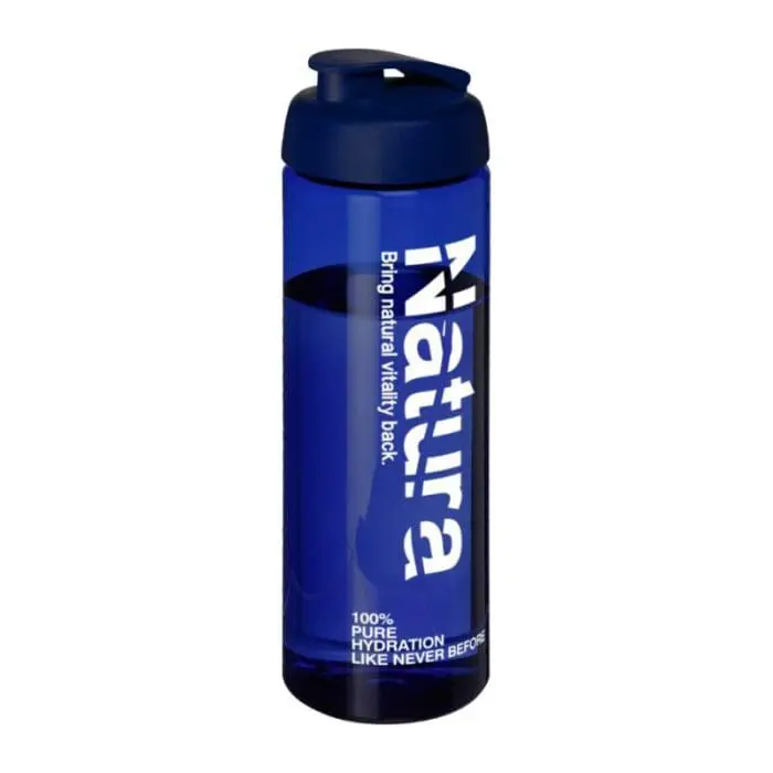 Branded Active Vibe Flip Lid Bottle in blue with blue lid and printed logo