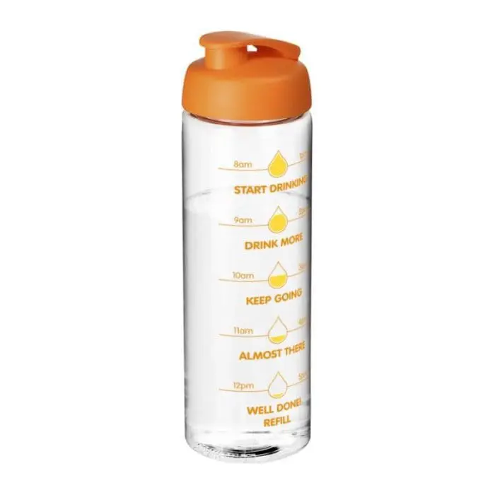 Promotional Active Vibe Flip Lid Bottle in clear with orange lid and printed logo