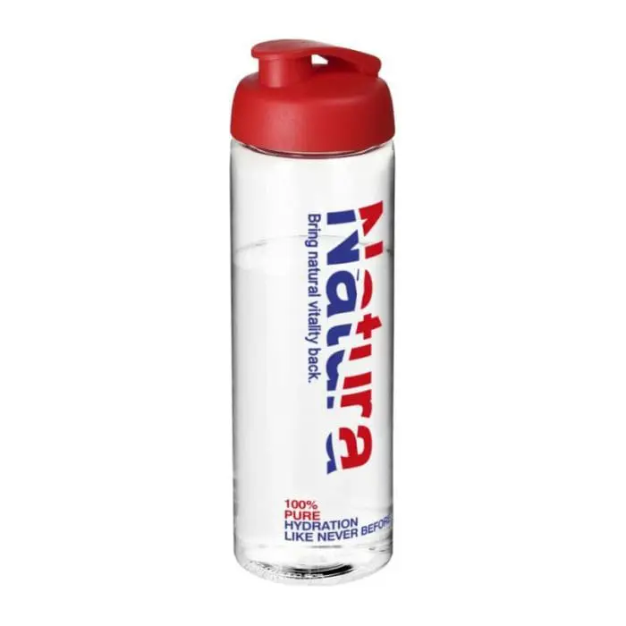 Printed Active Vibe Flip Lid Bottle in clear with red lid and printed logo