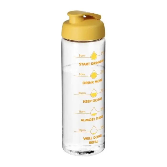 Printed Active Vibe Flip Lid Bottle in clear with yellow lid and printed logo