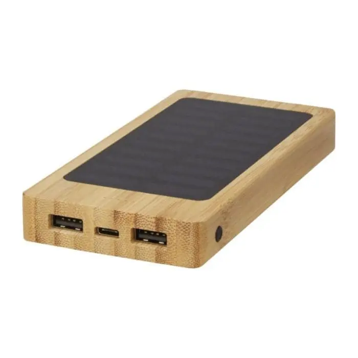 Promotional bamboo solar powerbank with printed logo