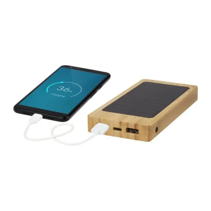 Promotional bamboo solar powerbank with printed logo for phones