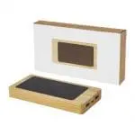 Branded bamboo solar powerbank with printed logo in presentation box