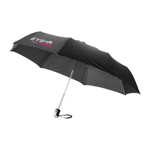 Printed Auto Open & Close Folding umbrella in black with printed logo