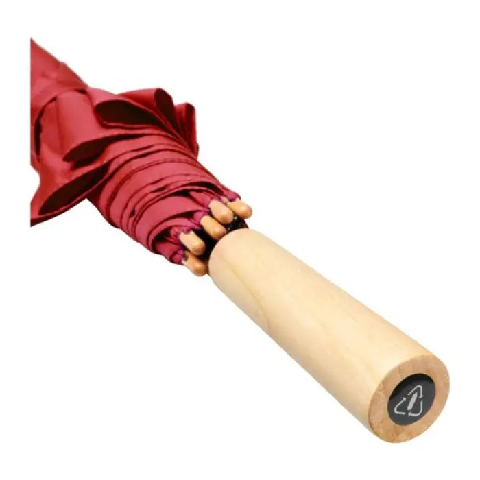 Branded Auto Open Recycled Umbrella with wooden handle in various colours with printed logo