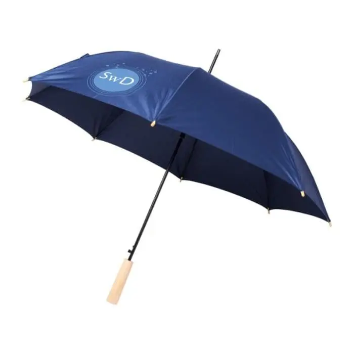 Printed Auto Open Recycled Umbrella in navy blue with printed logo