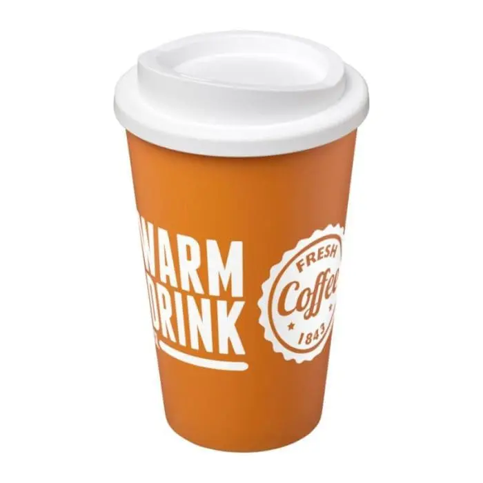 Branded Americano Insulated Tumbler 350ml in Orange with White Lid