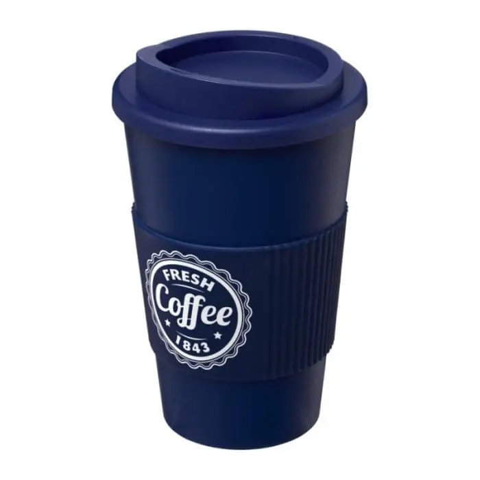 Branded Americano Insulated Tumbler with Grip 350ml in Dark Blue