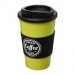 Branded Americano Insulated Tumbler with Grip 350ml in Lime Green with Black Trim