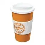 Branded Americano Insulated Tumbler with Grip 350ml in Orange with White Trim