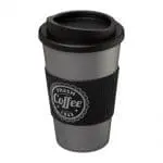 Branded Americano Insulated Tumbler with Grip 350ml in Silver with Black Trim