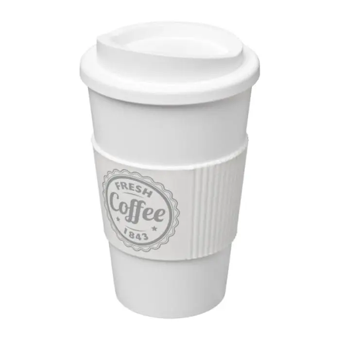 Branded Americano Insulated Tumbler with Grip 350ml in White