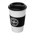 Branded Americano Insulated Tumbler with Grip 350ml in White with Black Trim