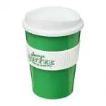 Branded Americano Medium Tumbler with Grip 300ml in Green with White Trim